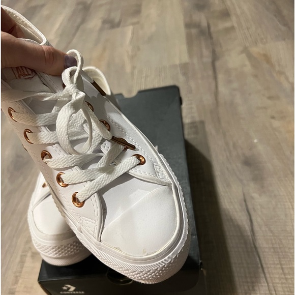 Converse Faux Leather White Platform All Stars with Rose Gold Metal - Picture 3 of 6
